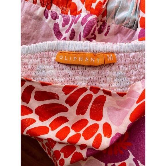 OLIPHANT Bubble Skirt Mini Cotton Smocked Dress Antigua Orange Print Tuckernuck - Picture 7 of 7